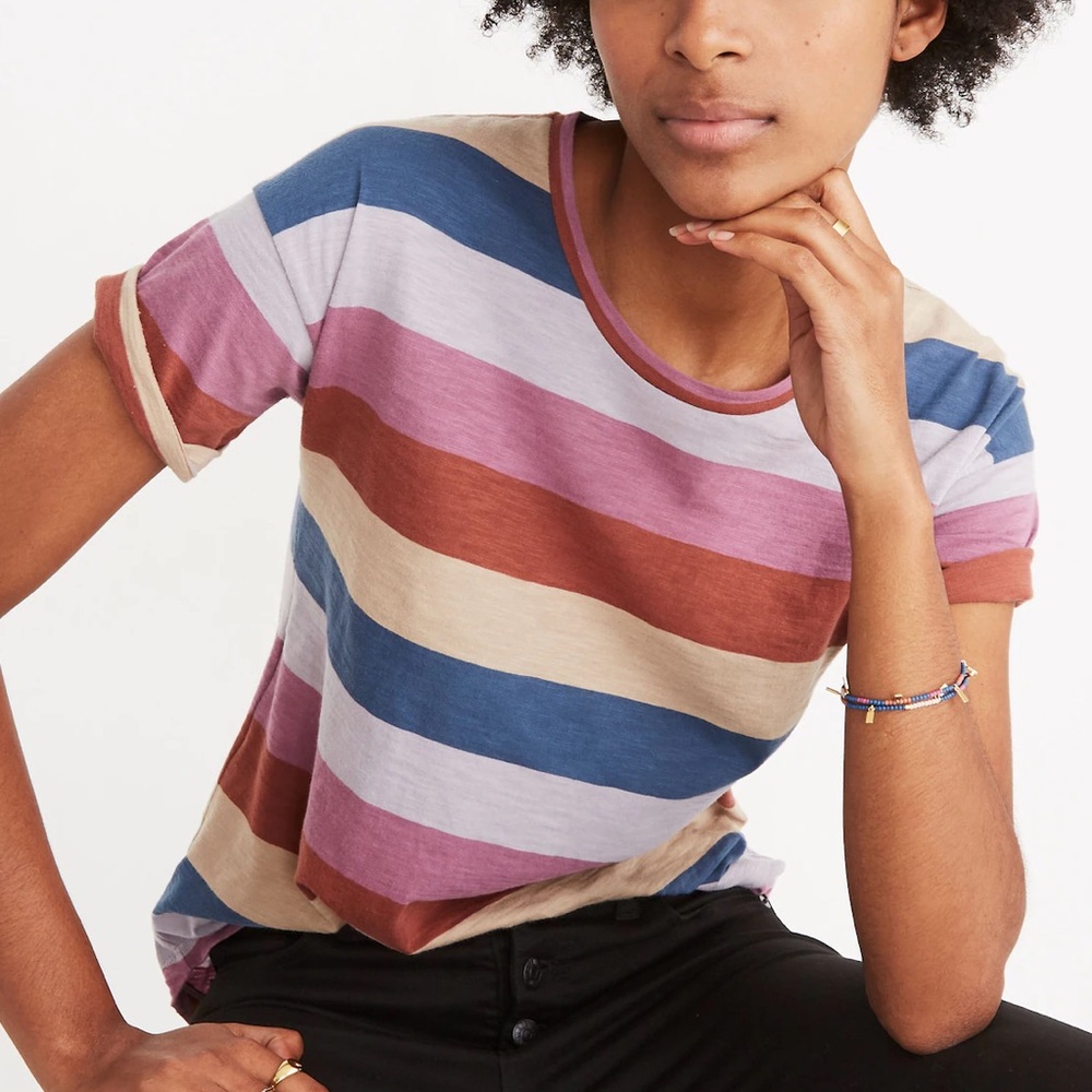 🌥️ Madewell Size Small Whisper Cotton Crewneck Tee in Longrock Stripe 🌥️